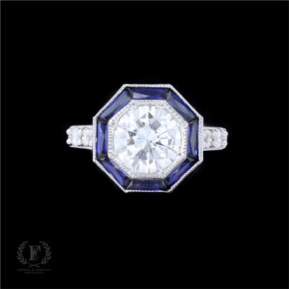 ANTIQUE PLATINUM SAPPHIRE DIAMOND ENGAGEMENT RING