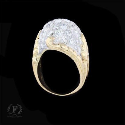 18K YELLOW WHITE GOLD DIAMOND ESTATE BOMBE RING