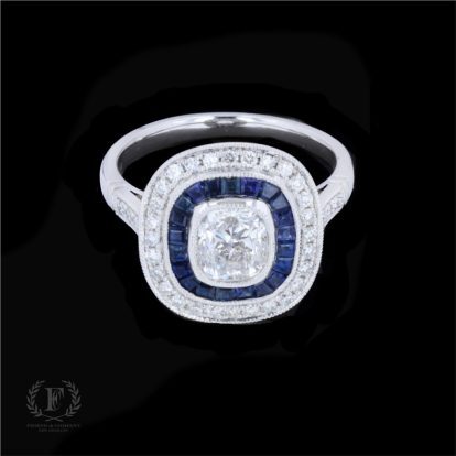 PLATINUM DIAMOND SAPPHIRE ESTATE ENGAGEMENT RING