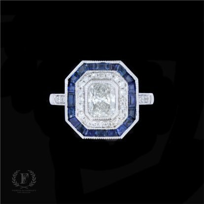 RADIANT CUT DIAMOND SAPPHIRE ESTATE ENGAGEMENT RING