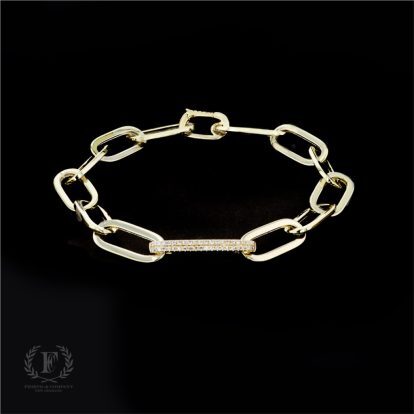 14K YELLOW GOLD PAPERCLIP BRACELET WITH DIAMOND LINK