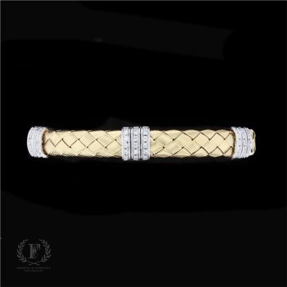 14K WOVEN YELLOW GOLD ESTATE BRACELET WITH DIAMOND STATIONS