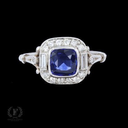 ANTIQUE PLATINUM SAPPHIRE & DIAMOND RING