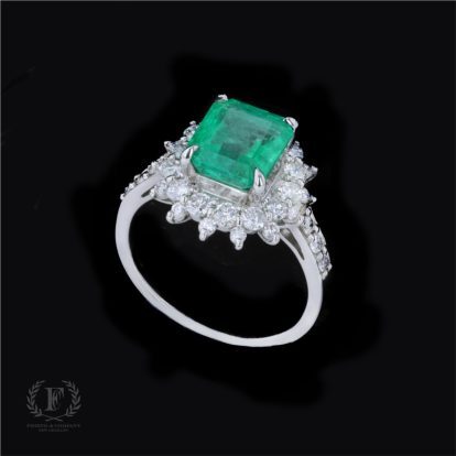 ANTIQUE EMERALD CUT EMERALD DIAMOND RING