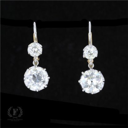 ANTIQUE TWO TONE OLD MINE DIAMOND DROP DANGLE EARRINGS