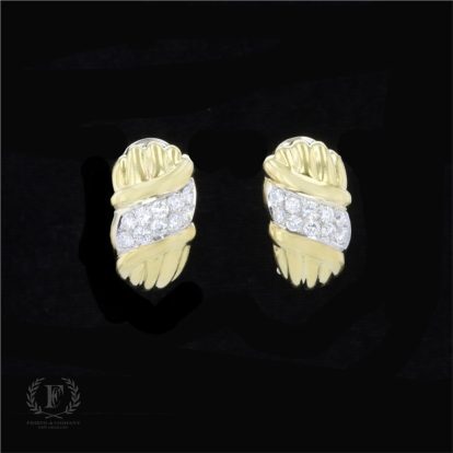 18K YELLOW WHITE GOLD DIAMOND ESTATE EARRINGS