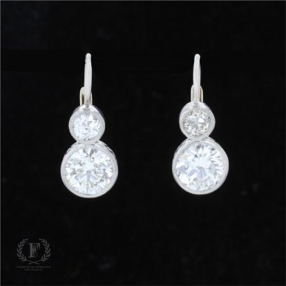 PLATINUM ROUND CUT OLD MINE DIAMOND ESTATE EARRINGS
