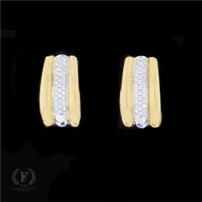 18K YELLOW  WHITE GOLD DIAMOND ESTATE HOOPS