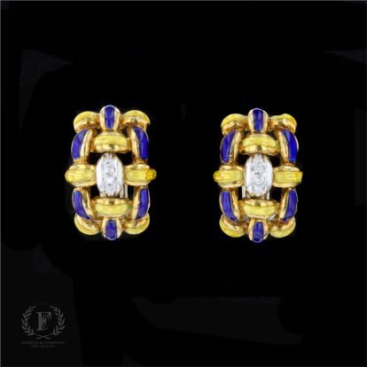 ENAMEL INLAY DIAMOND ESTATE EARRINGS