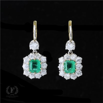 ANTIQUE EMERALD DIAMOND DANGLE EARRINGS