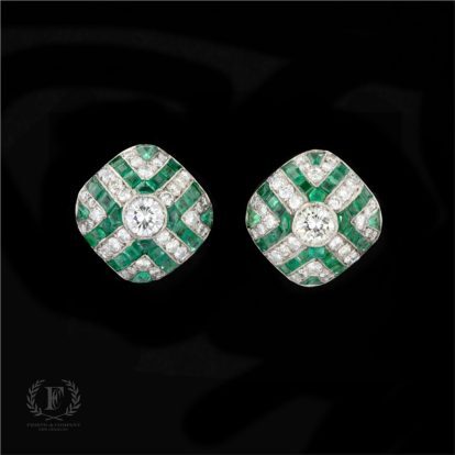 VINTAGE EMERALD DIAMOND OMEGA CLIP EARRINGS