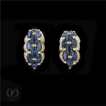 ELEGANT 18K YELLOW GOLD SAPPHIRE DIAMOND ESTATE EARRINGS
