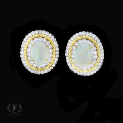 18K YELLOW GOLD DIAMOND OPAL EARRINGS
