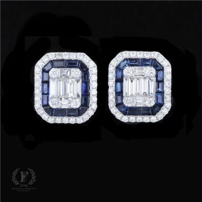 14K WHITE GOLD DIAMOND SAPPHIRE ESTATE EARRINGS