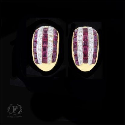 18K YELLOW GOLD RUBY DIAMOND ESTATE EARRINGS