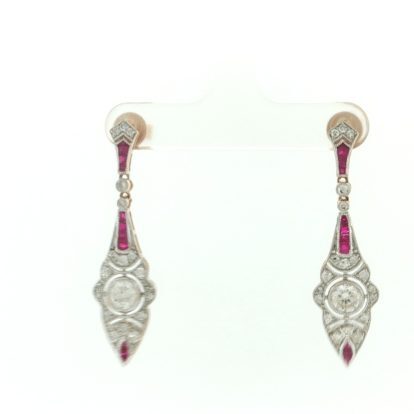 ART DECO STYLE DIAMOND RUBY DANGLE EARRINGS