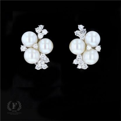 ON THE EAR DIAMOND PEARL CLIP ON EARRINGS