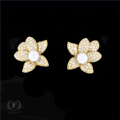 SOUTH SEA PEARL DIAMOND FLOWER ESTATE EARRINGS