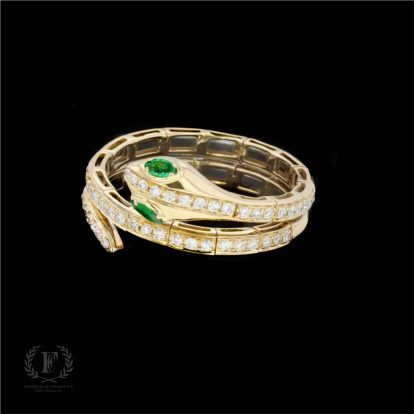 14K YELLOW GOLD EMERALD DIAMOND SNAKE RING