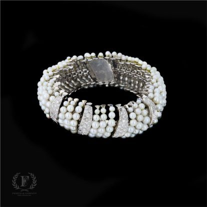 14K DIAMOND CULTURED PEARL ESTATE BRACELET