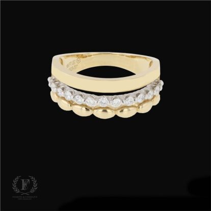 THREE ROW 14K YELLOW GOLD DIAMOND RING