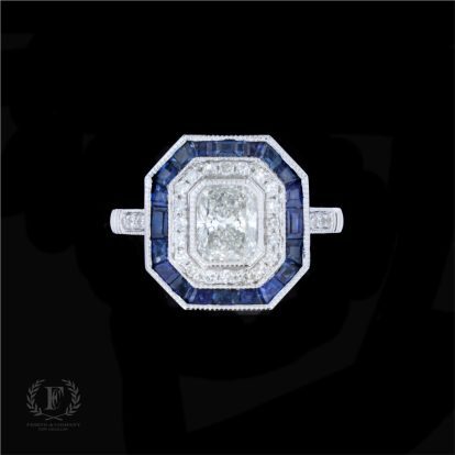 RADIANT CUT DIAMOND SAPPHIRE ESTATE ENGAGEMENT RING