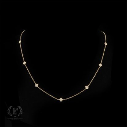 14K YELLOW GOLD CLOVER DIAMOND BY THE YARD NECKLACE