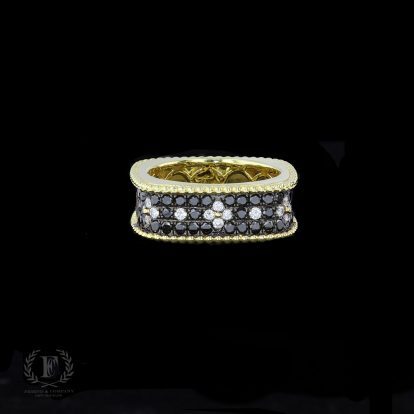 GAME ON! REMARKABLE BLACK & WHITE DIAMOND RING IN 14K YELLOW GOLD