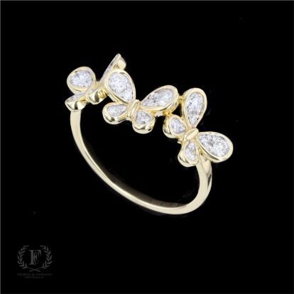 14K YELLOW GOLD DIAMOND BUTTERFLY RING