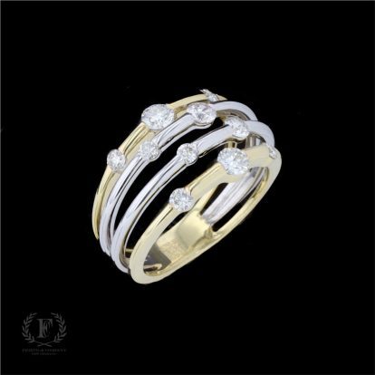 FAB FOUR MULTI ROW TWO TONE DIAMOND RING