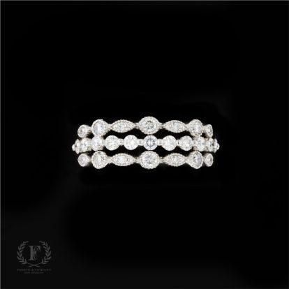 14K THREE ROW DIAMOND RING