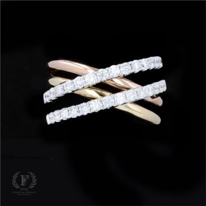 TRI-TONE GOLD DIAMOND CRISS CROSS RING