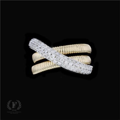 THREE BAND 14K YELLOW GOLD DIAMOND RING