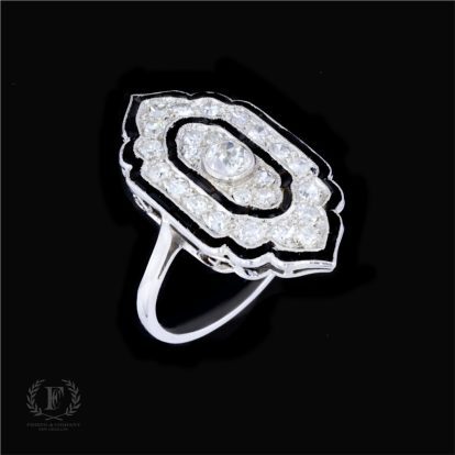 ART DECO PLATINUM DIAMOND ONYX ESTATE RING