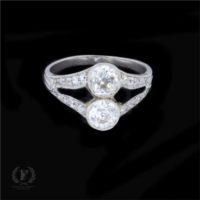 PLATINUM OLD MINE CUT DIAMOND ONYX ESTATE RING