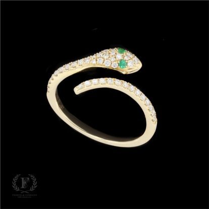 14K YELLOW GOLD DIAMOND EMERALD SNAKE RING