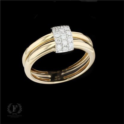 14K YELLOW GOLD PLATINUM DOUBLE BAND DIAMOND RING
