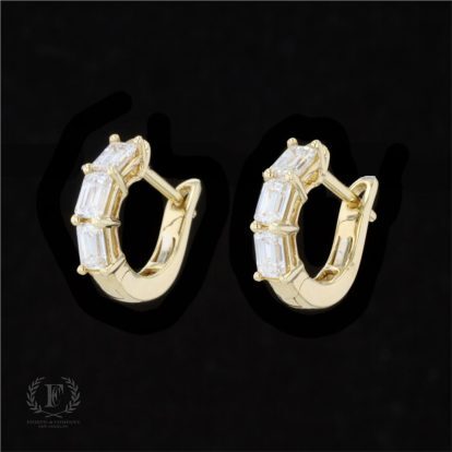 18K YELLOW GOLD EMERALD CUT DIAMOND HUGGIES