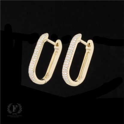 PAPERCLIP STYLE 14K YELLOW GOLD DIAMOND HUGGIES