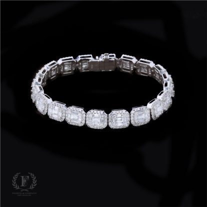 18K WHITE GOLD ROUND BAGUETTE DIAMOND BRACELET