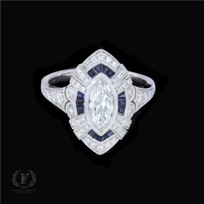 PLATINUM DIAMOND SAPPHIRE ESTATE RING