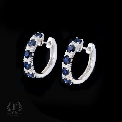 14K WHITE GOLD DIAMOND SAPPHIRE HOOPS