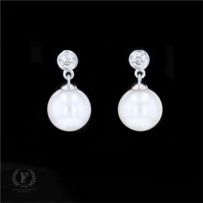 14K PEARL DIAMOND DROP EARRINGS