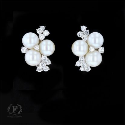 ON THE EAR DIAMOND PEARL CLIP ON EARRINGS