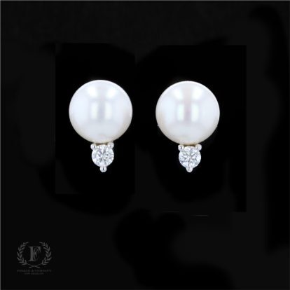 14K WHITE GOLD PEARL DIAMOND EARRINGS