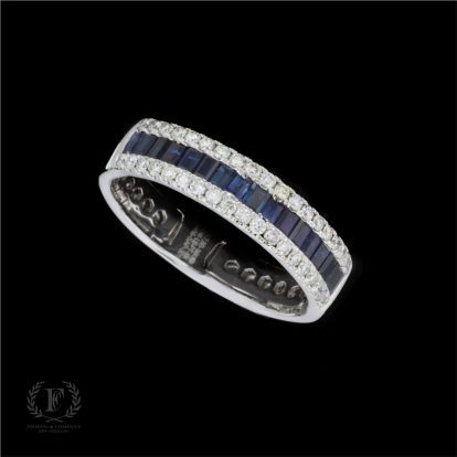 PLATINUM DIAMOND SAPPHIRE HALF ETERNITY BAND