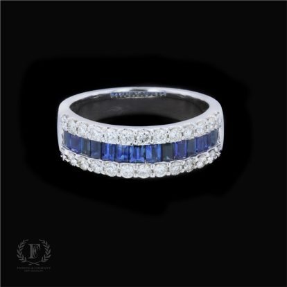 14K WHITE GOLD DIAMOND SAPPHIRE HALF ETERNITY BAND